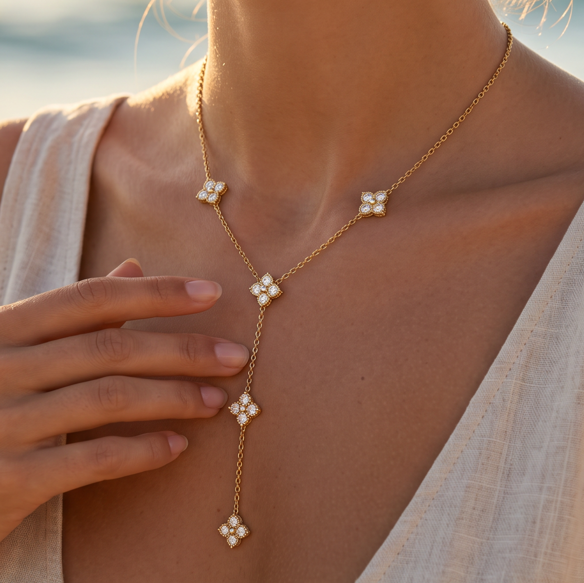 Collier y doré fleurs