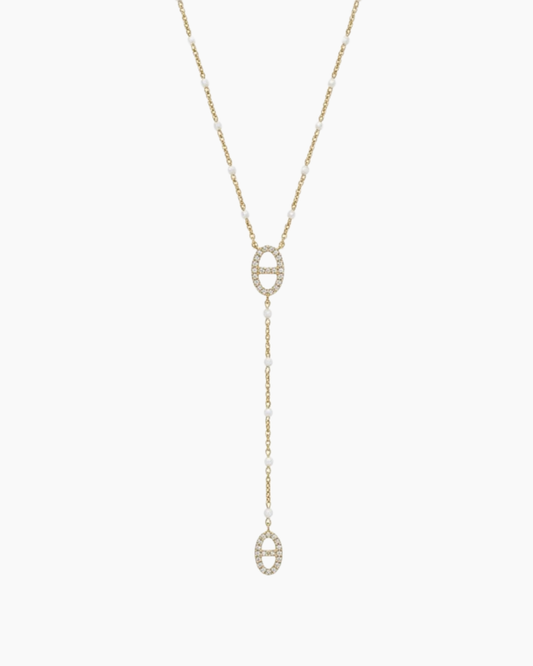 Collier doré perles blanches