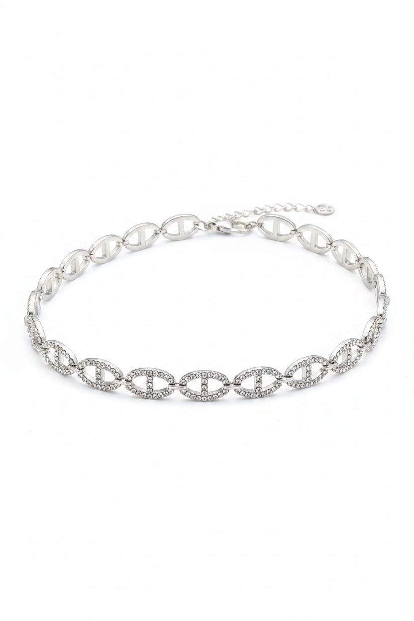 Collier argenté mailles marine