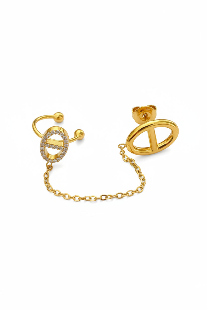 Boucle d'oreille dorée mailles marine