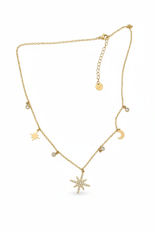 Collier doré étoiles lune