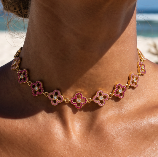Collier doré fleurs