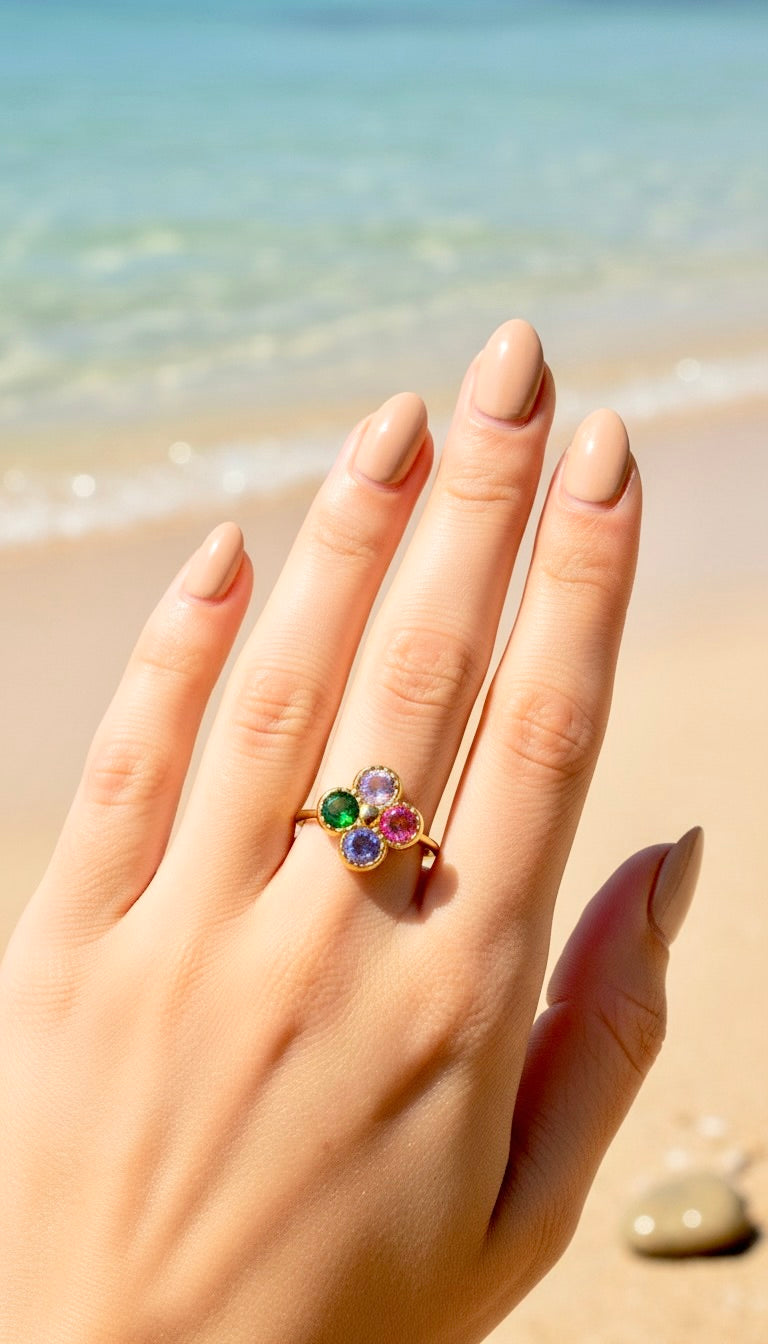 Bague dorée multicolore