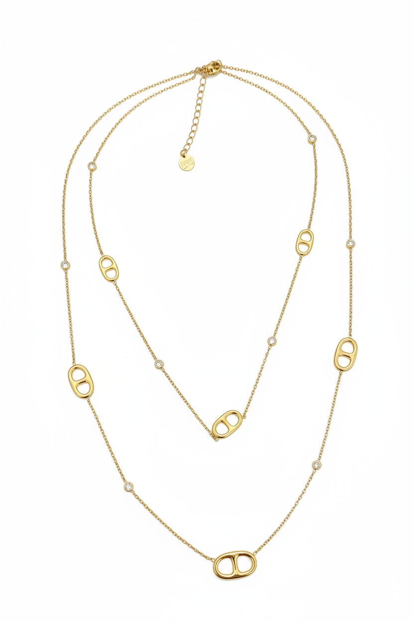 Collier doré double mailles marine