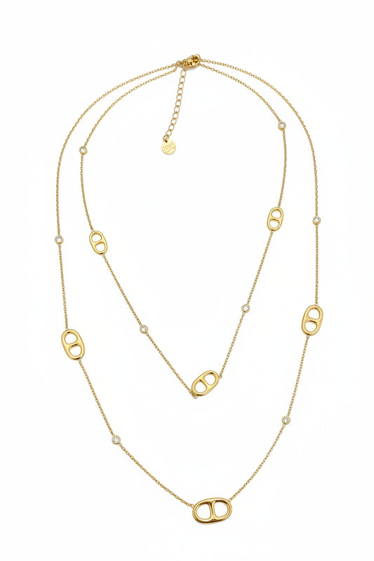 Collier doré double mailles marine