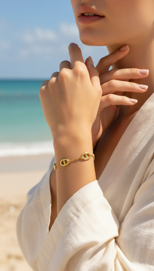 Bracelet doré mailles marine