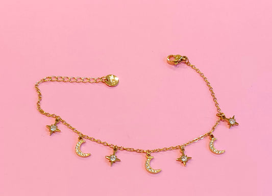 Bracelet doré étoiles lunes