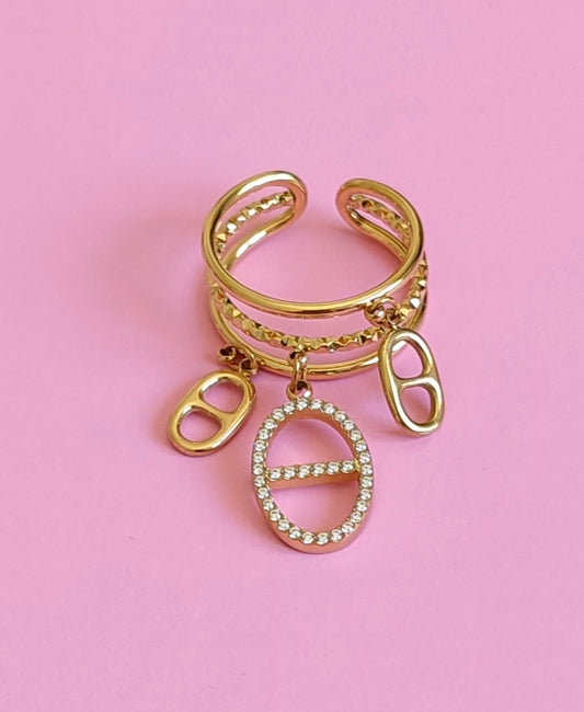 Bague dorée mailles marine
