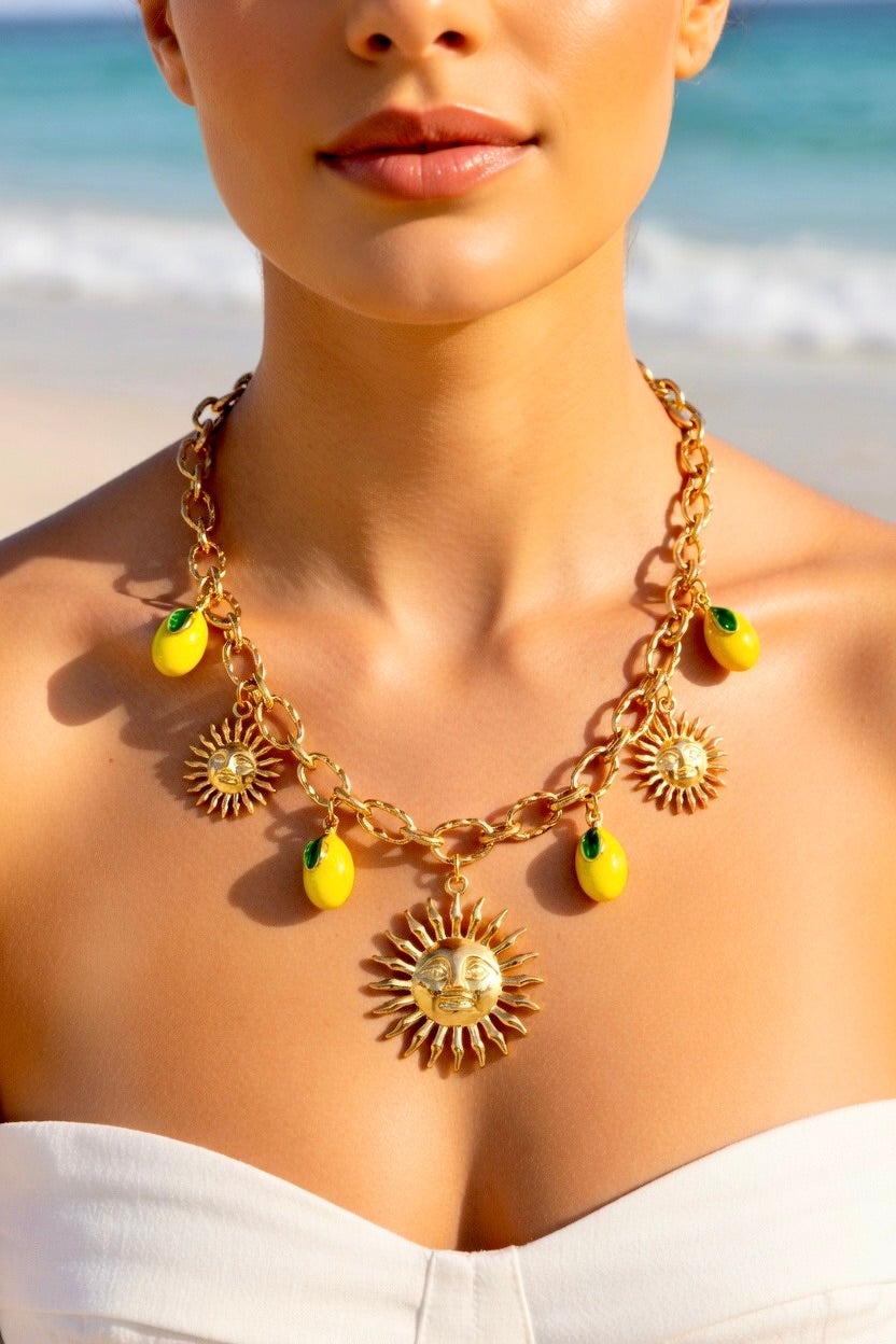 Collier doré citrons soleils