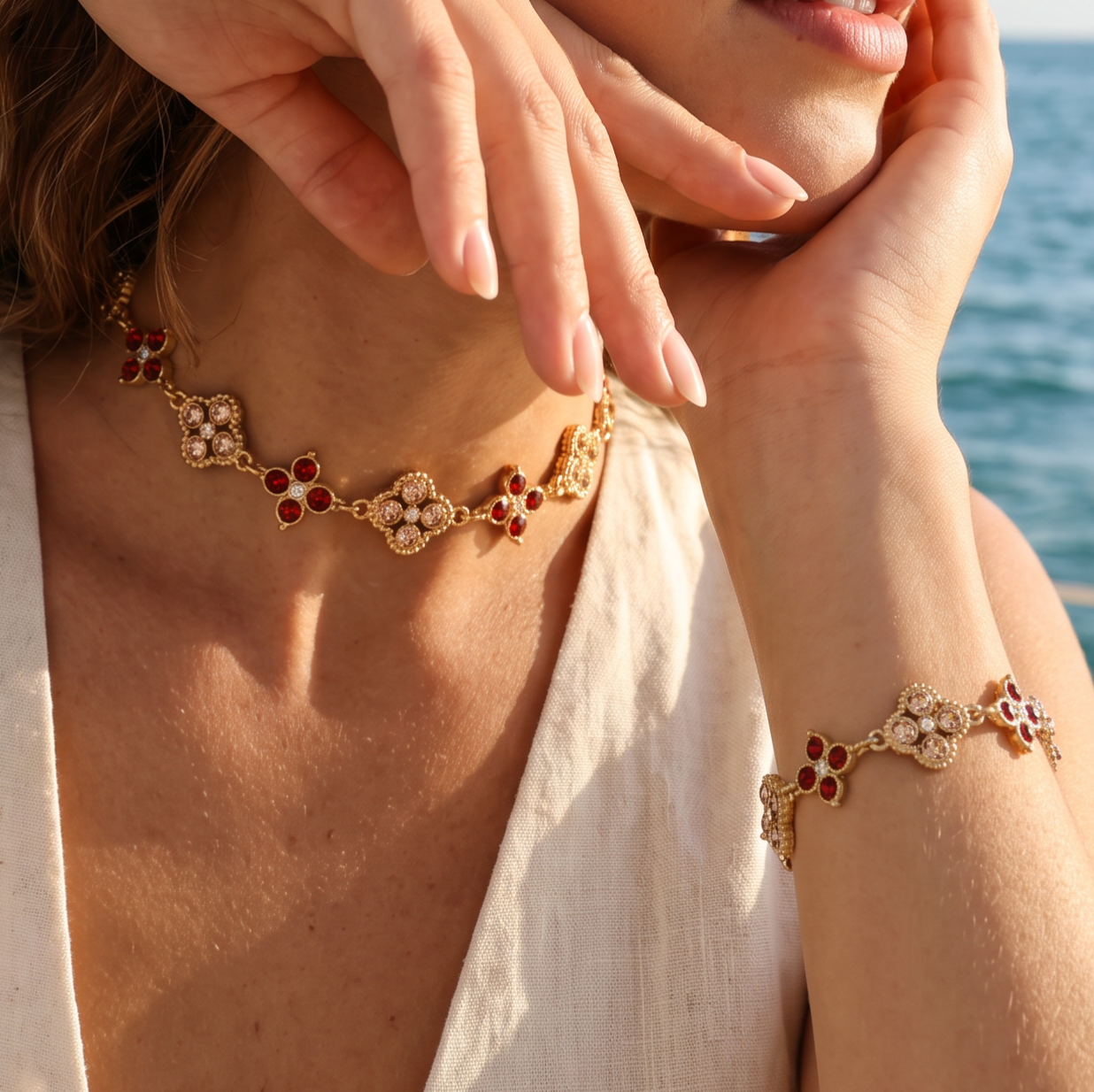 Parure dorée fleurs