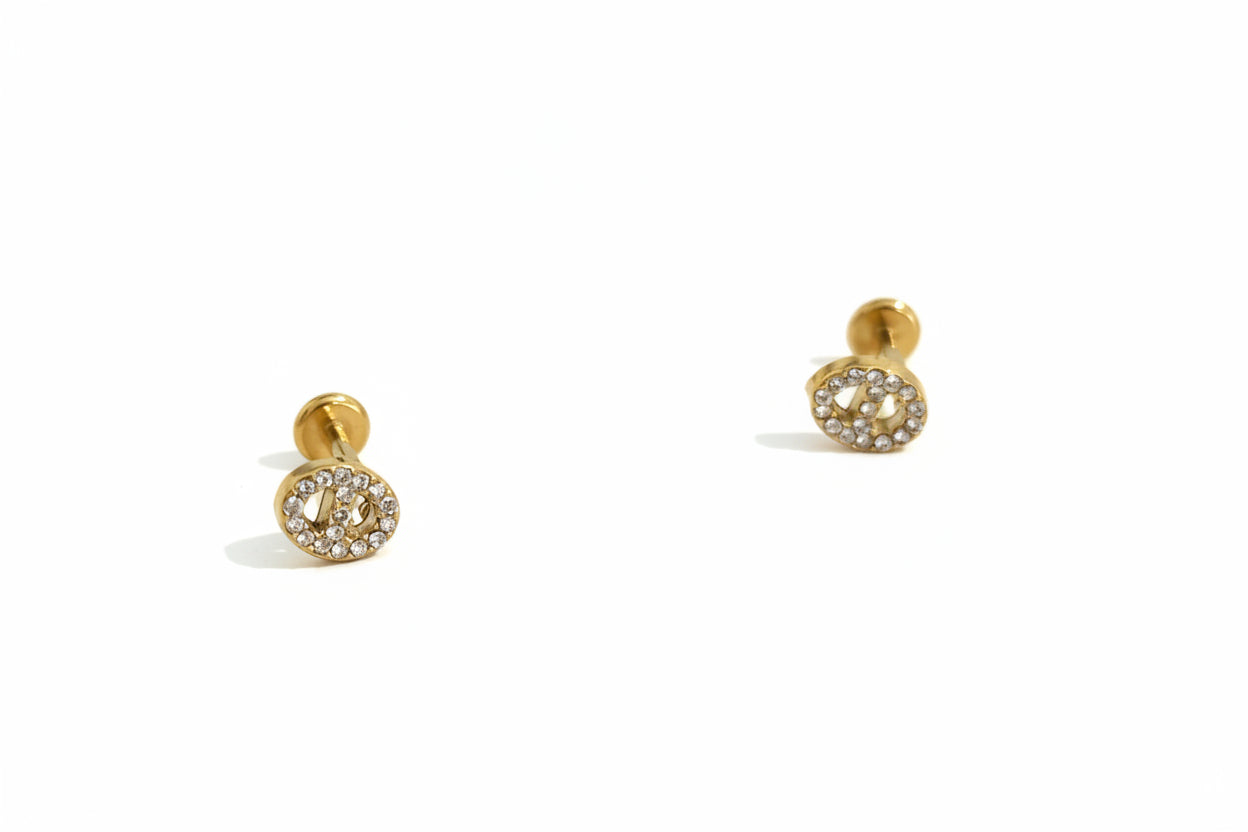 Boucles d'oreilles dorées mailles marine