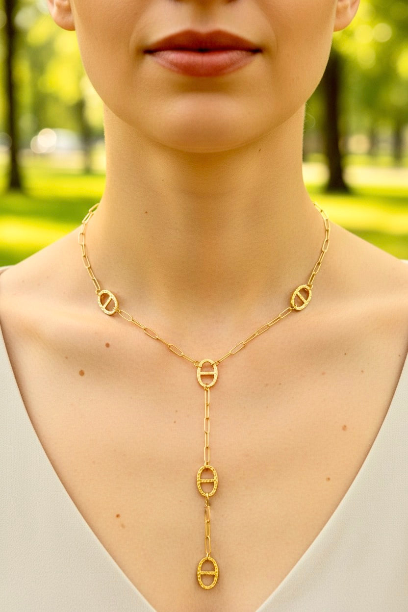 Collier doré mailles marine ⭐