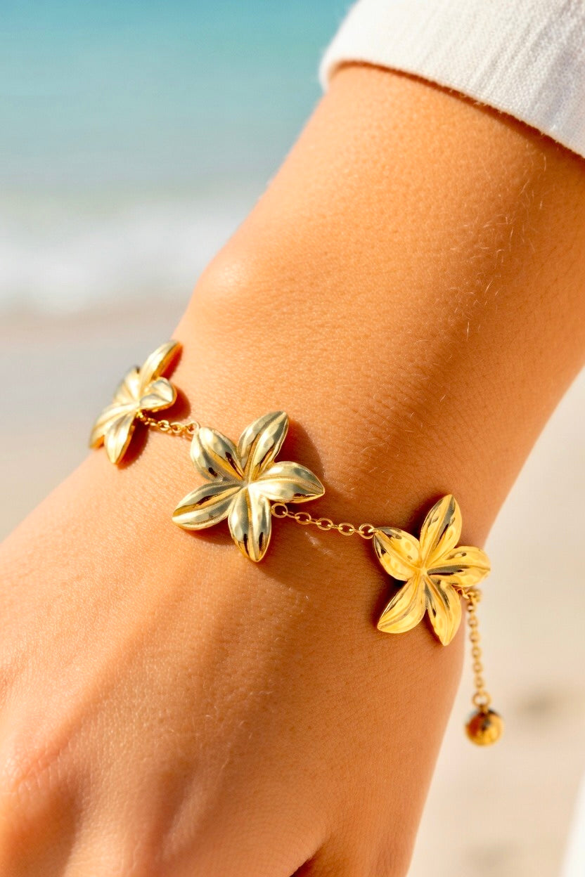 Bracelet doré fleurs