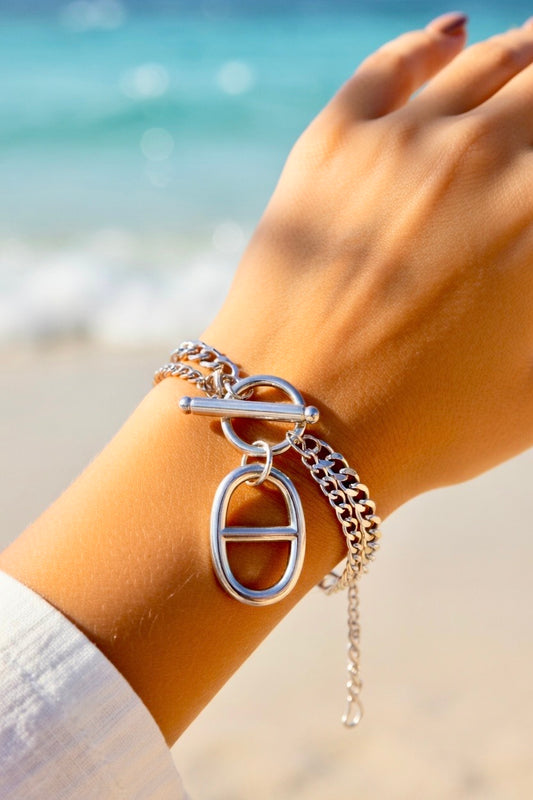 Bracelet argenté maille marine