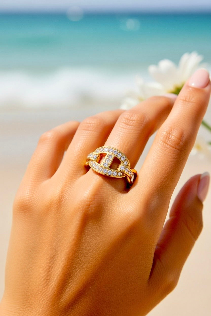 Bague dorée maille marine