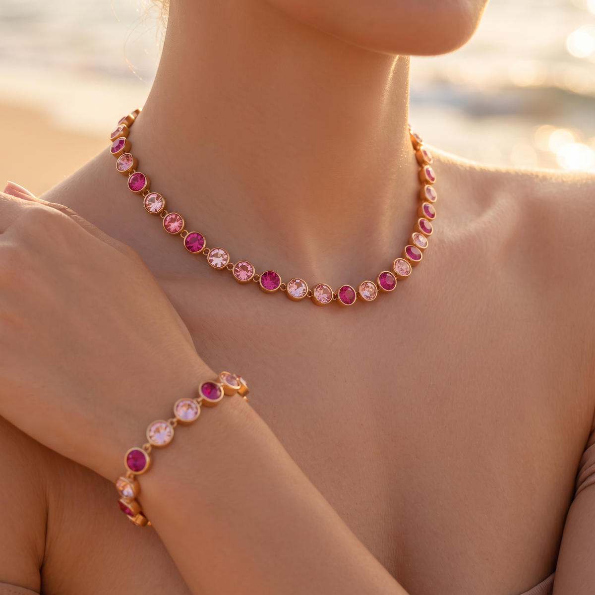 💖Parure dorée rose🩷