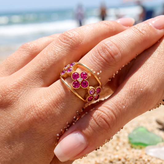 Bague dorée fleurs⭐🩷