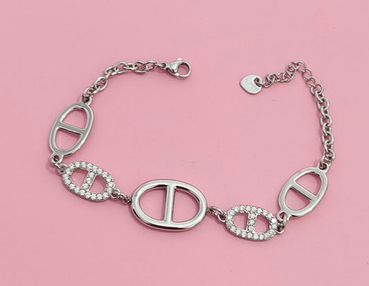 Bracelet argenté mailles marine