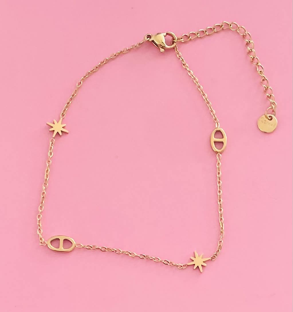 Chaine de cheville doré mailles marine étoiles ✨