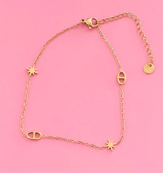 Chaine de cheville doré mailles marine étoiles ✨