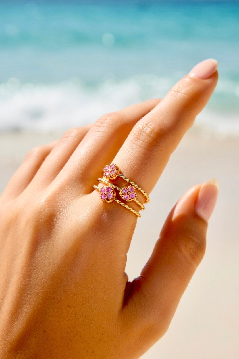 Bague dorée rose fleurs