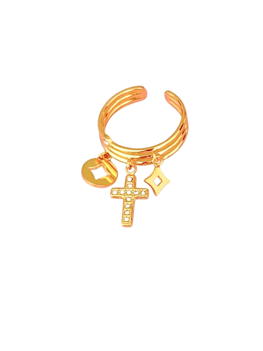 Bague dorée croix