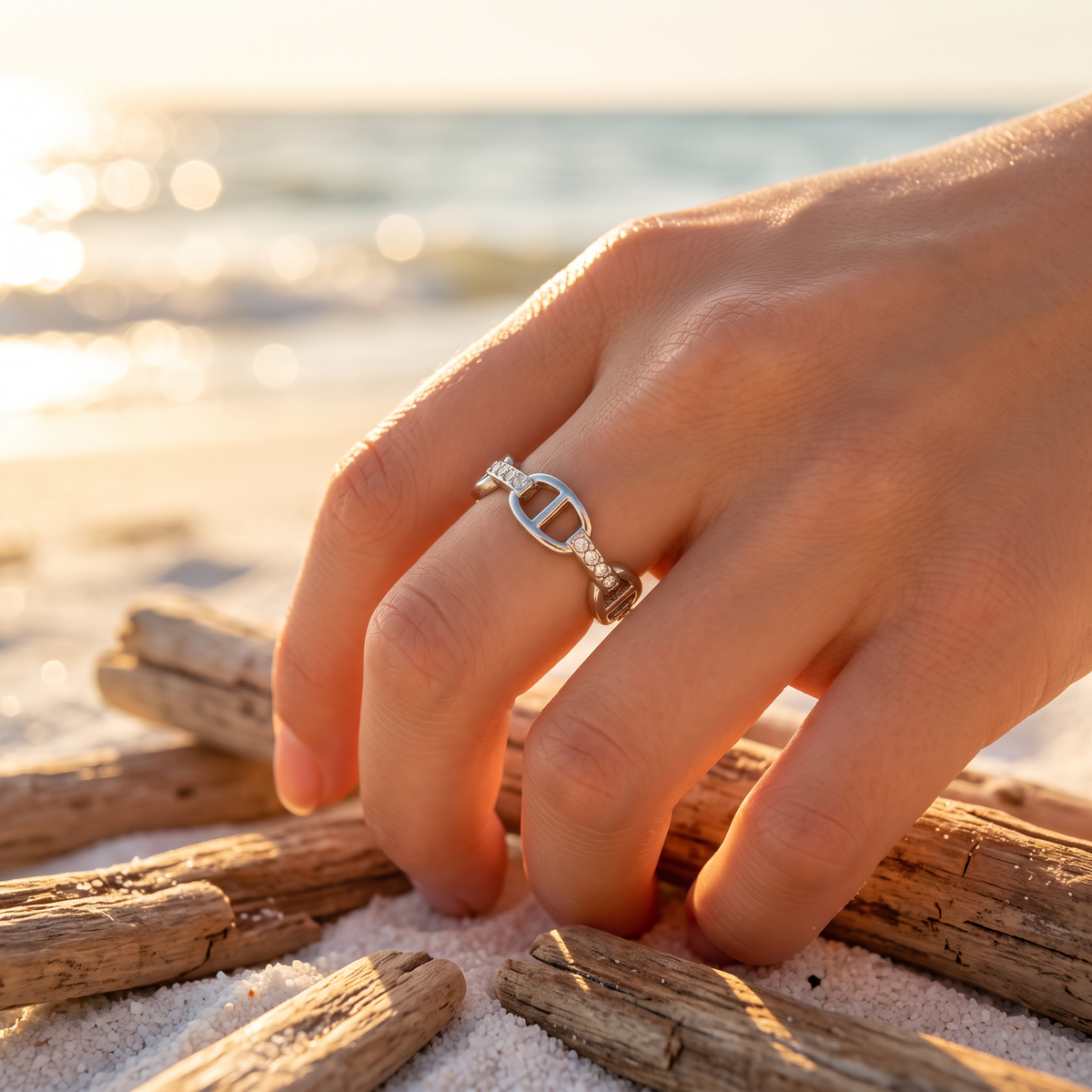 Bague argenté mailles marine