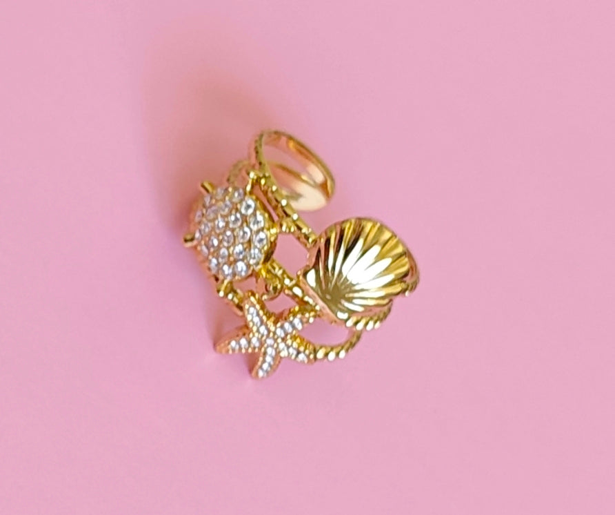 Bague dorée tortue étoile de mer
