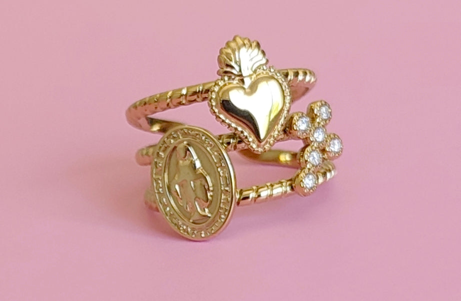 Bague croix vierge cœur