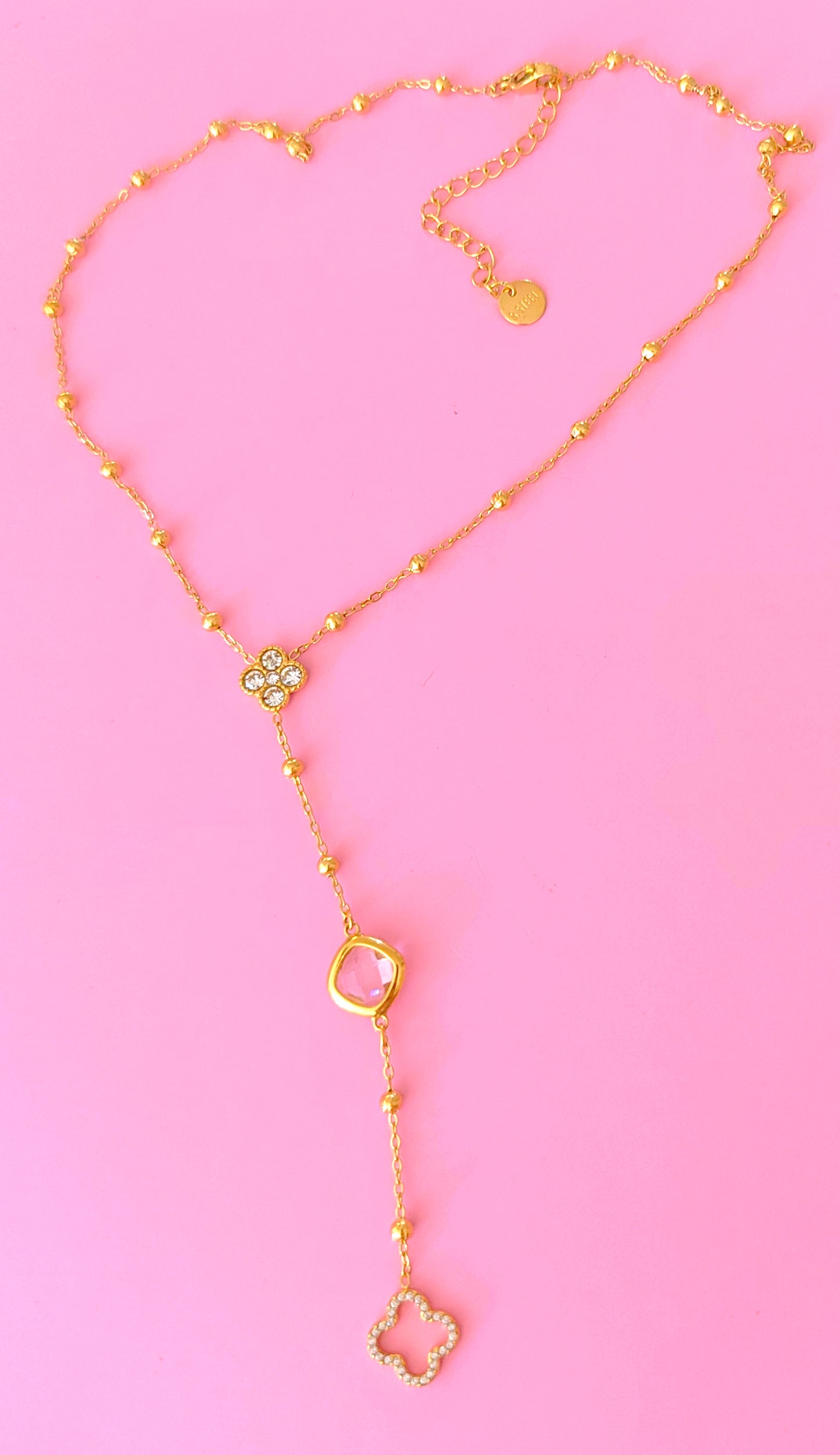 Collier doré trèfles blanc