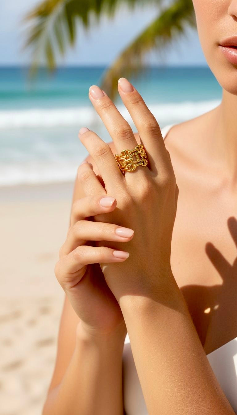 Bague dorée mailles marine ⭐🍂