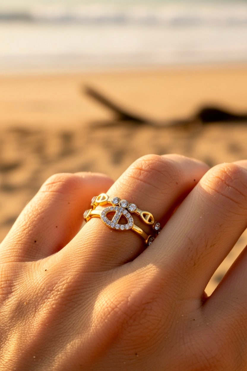 Bague dorée mailles marine 💕
