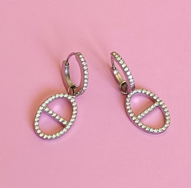 Boucles d'oreilles argentées mailles marine