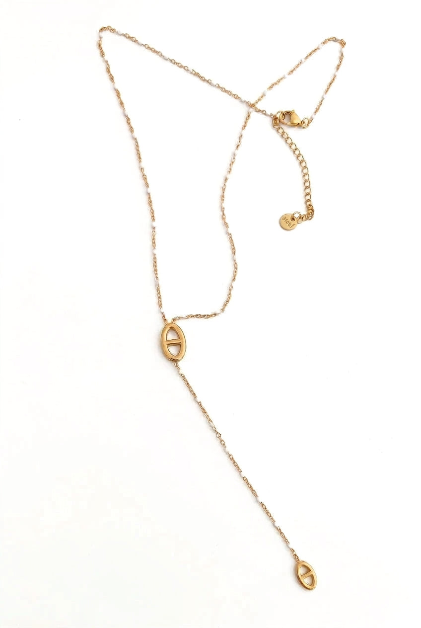 Collier y doré mailles marine