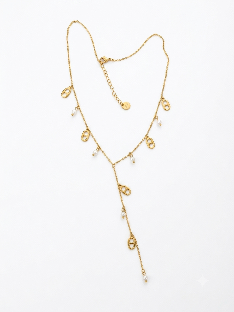 Collier doré mailles marine perles