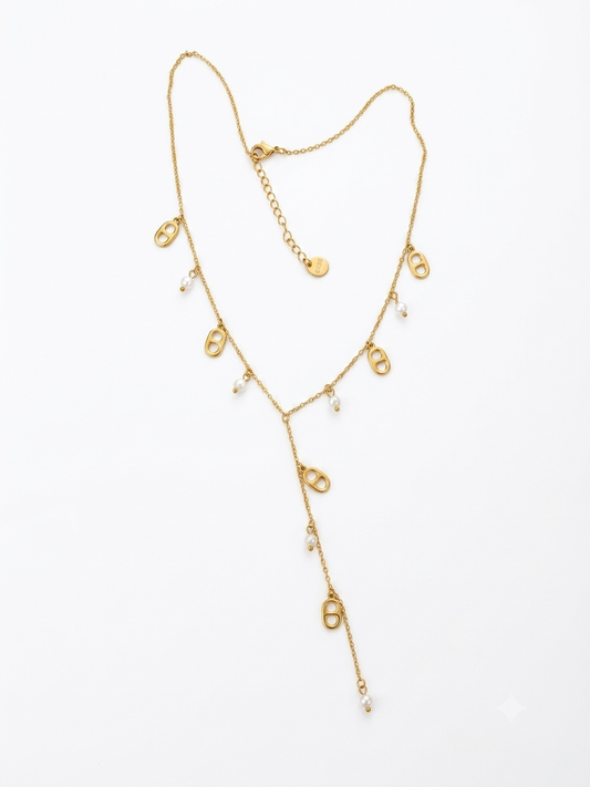Collier doré mailles marine perles