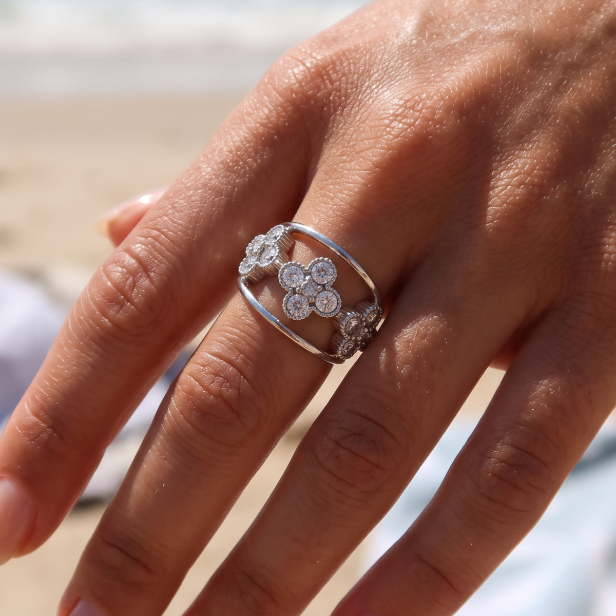 Bague argentée fleurs 🩷🍂