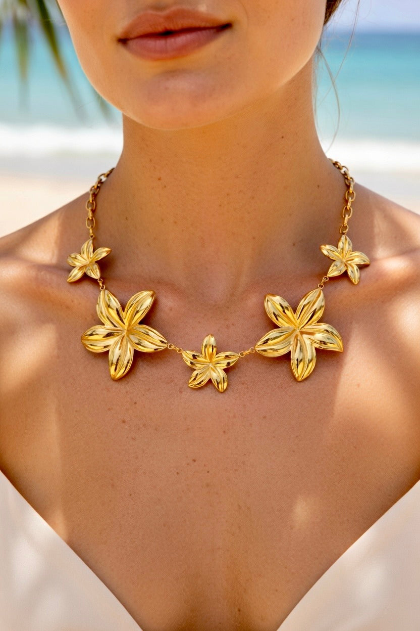 Collier doré fleurs 🩷✨
