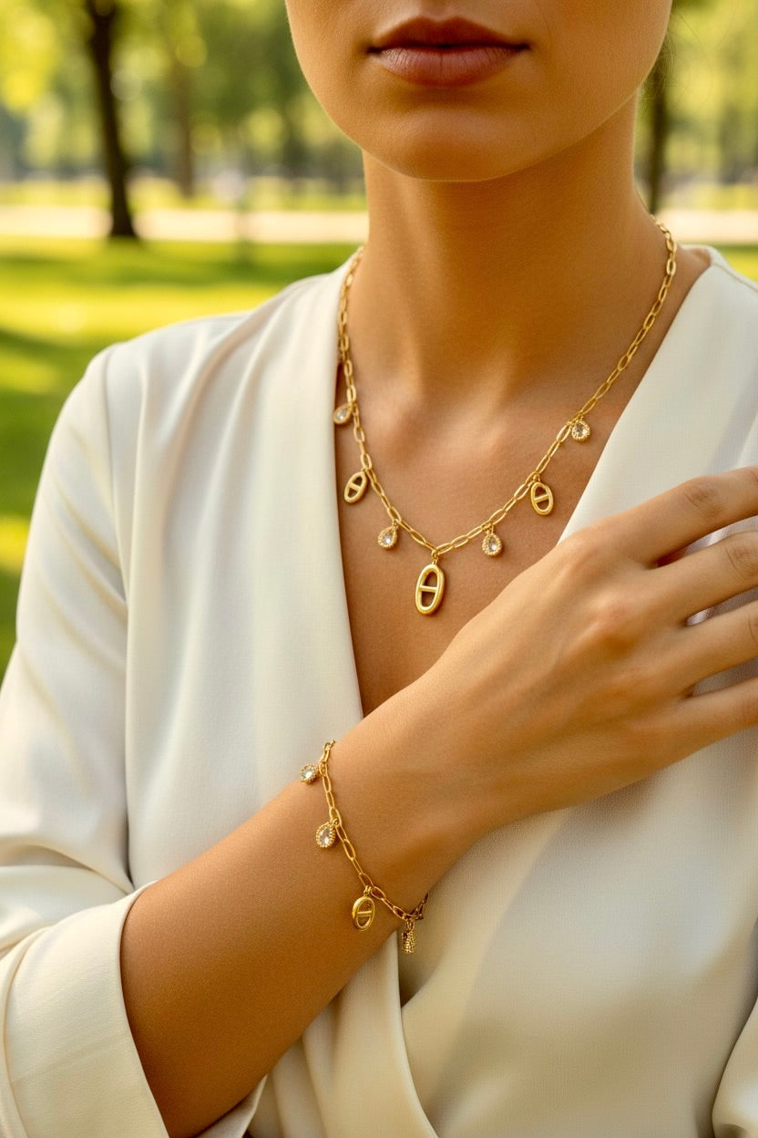 Parure dorée mailles marine ✨