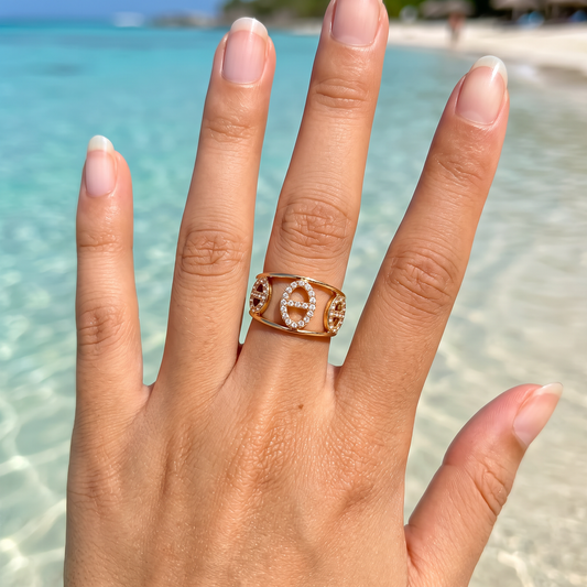 Bague dorée mailles marine