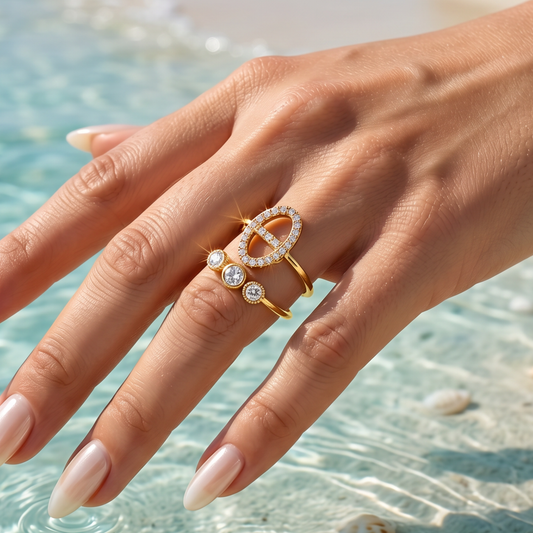 Bague dorée mailles marine marine