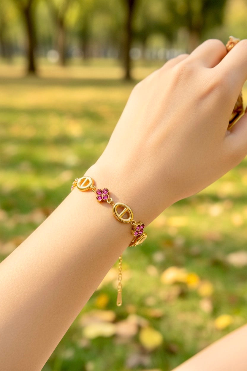 Bracelet doré mailles marine fleurs 💕✨