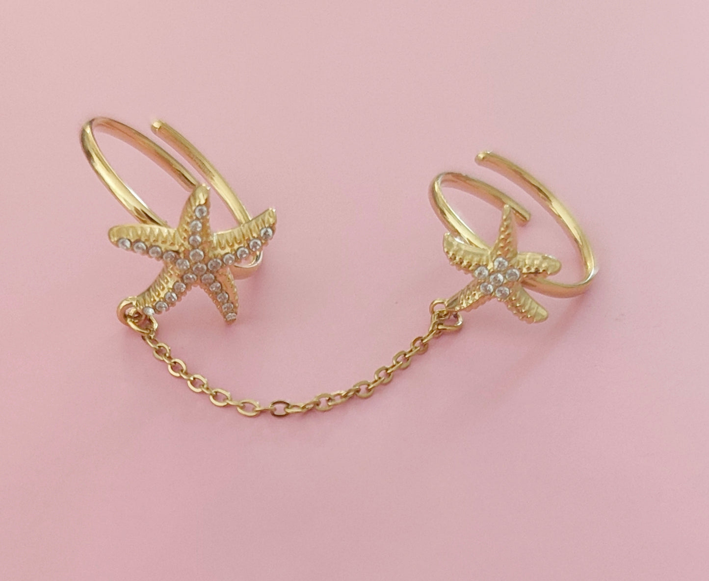 Bague double dorée étoiles de mer