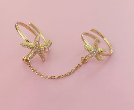 Bague double dorée étoiles de mer✨