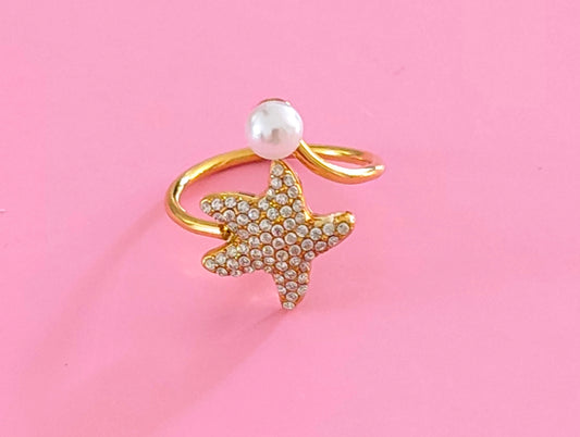 Bague dorée étoile de mer perle✨