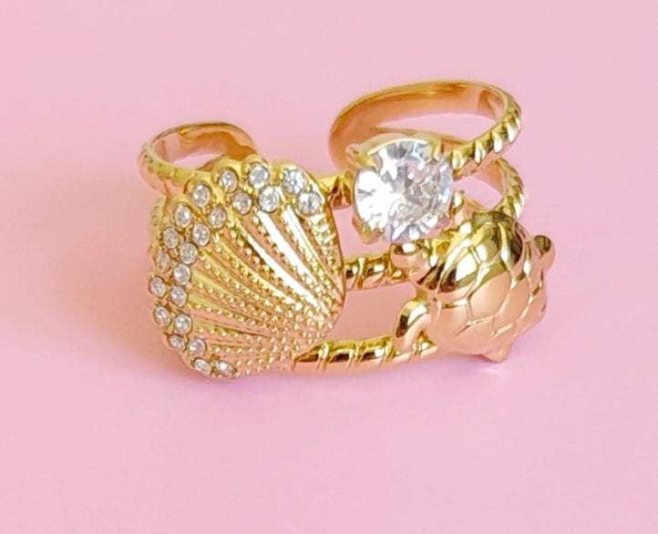 Bague dorée tortue coquillage