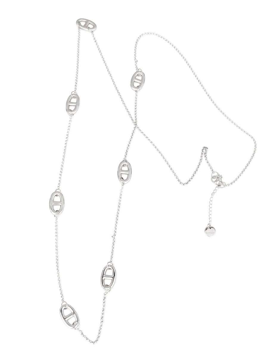 Sautoir argenté mailles marine