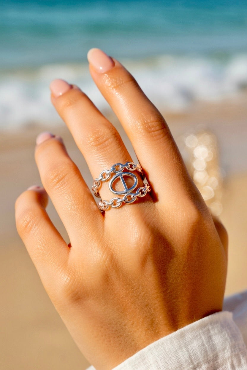 Bague argenté Maille marine