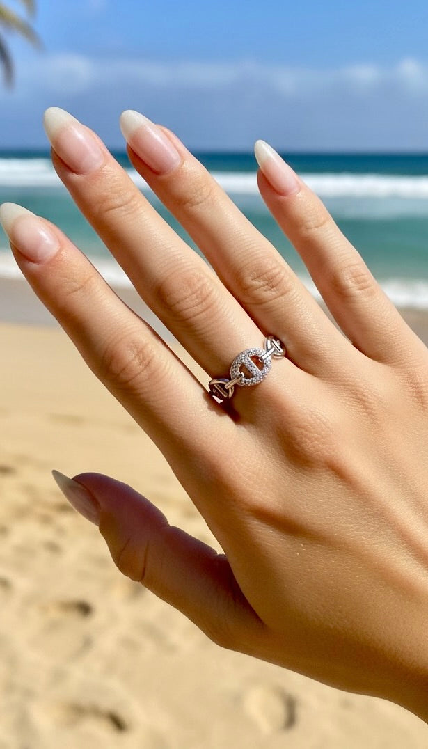 Bague argenté Maille marine