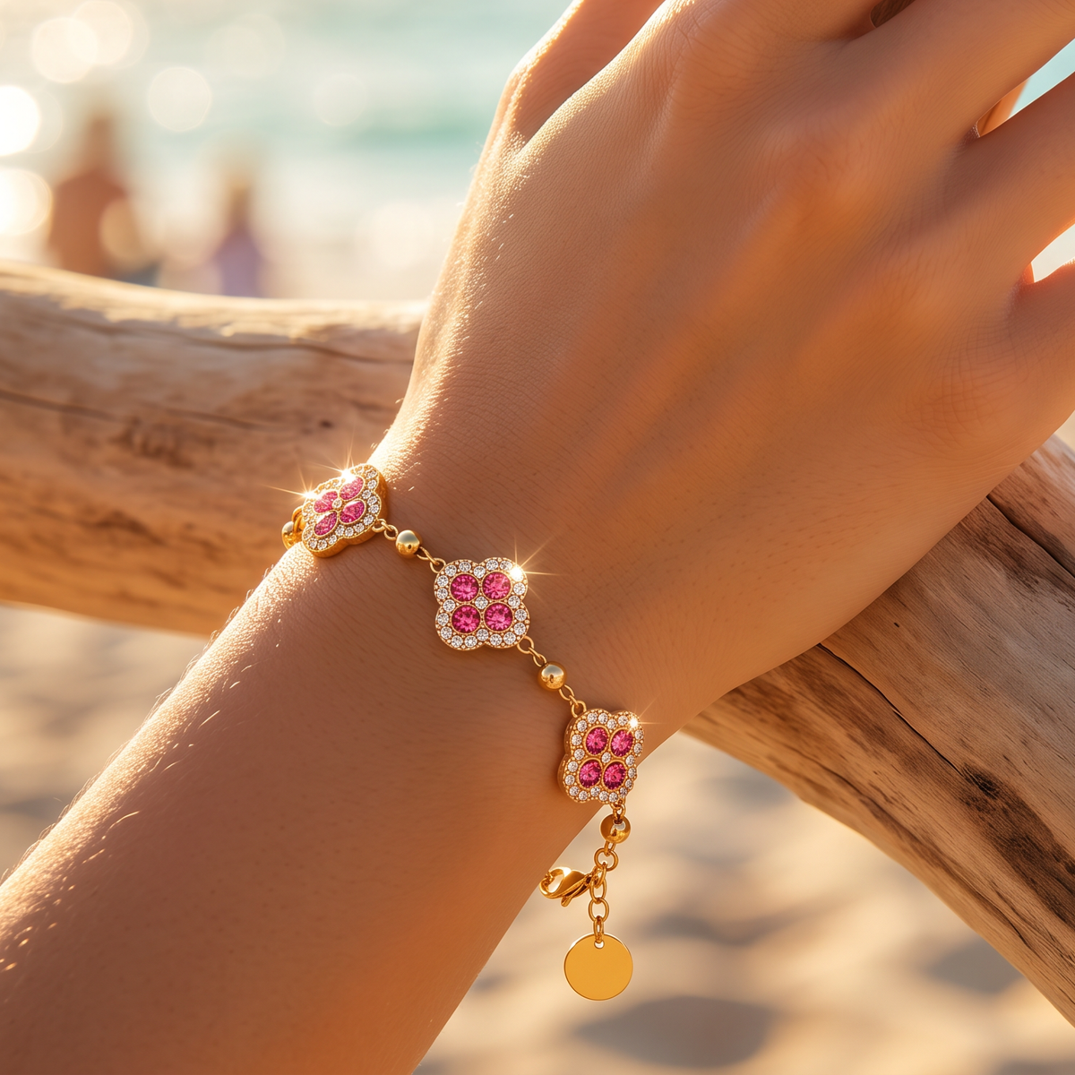 Bracelet doré fleurs